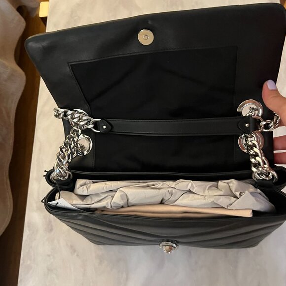 Rebecca Minkoff EDIE Maxi Leather Shoulder Bag, Black w/Silver Chain, NWT - Picture 6 of 8